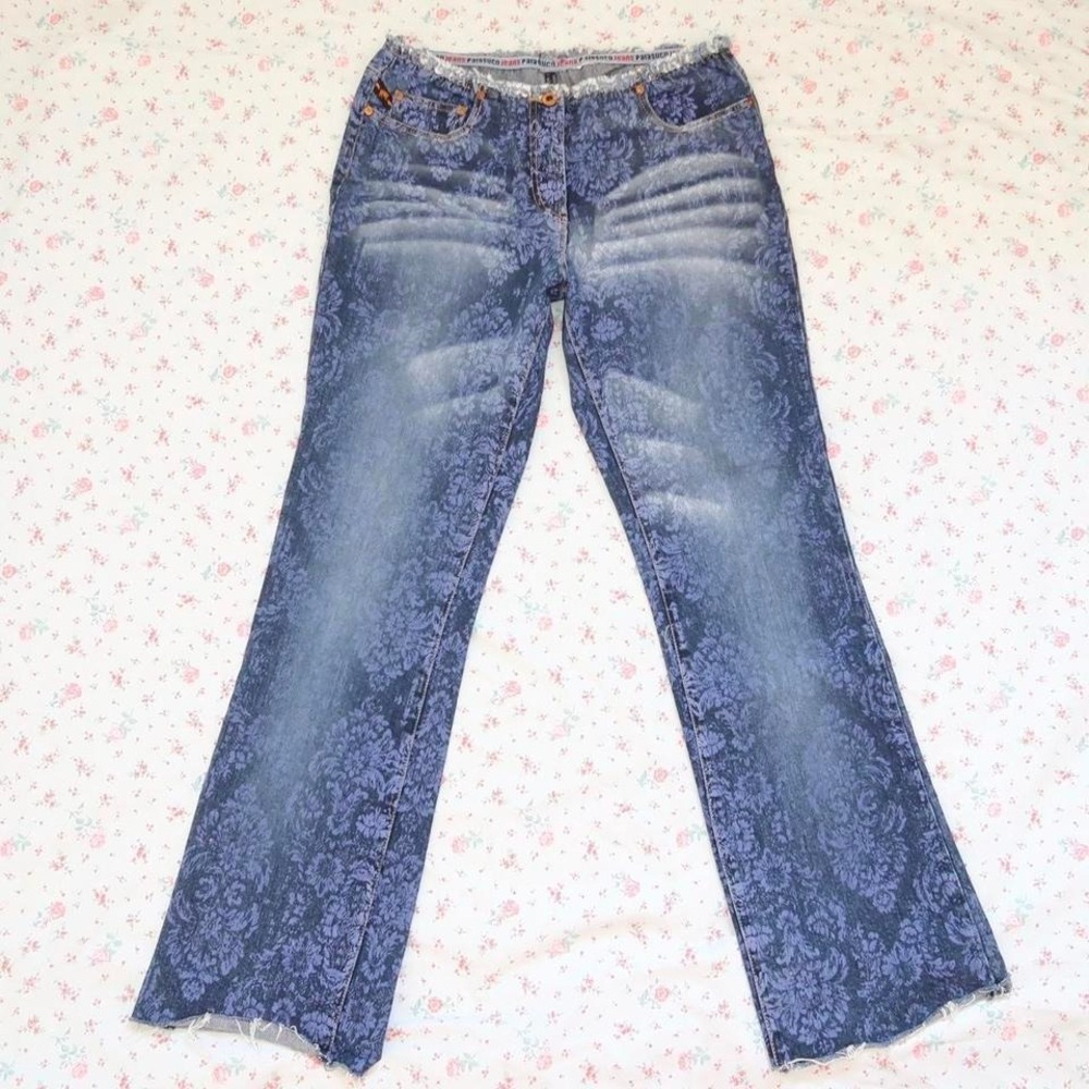 parasuco damask print flare jeans mcbling y2k